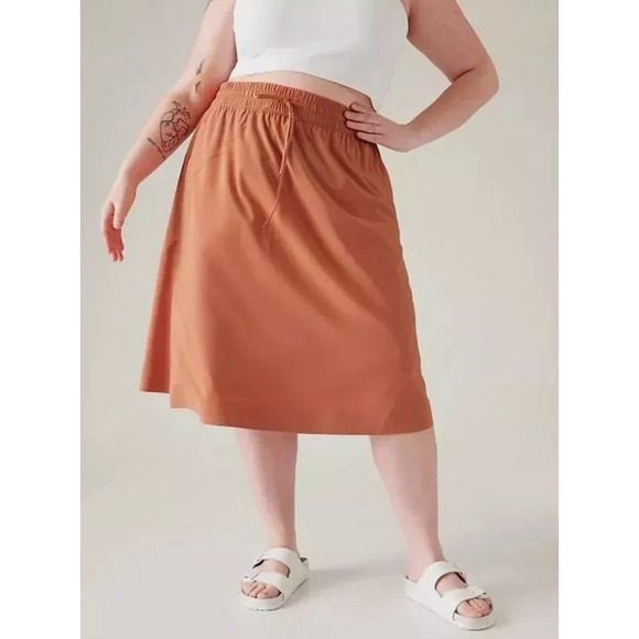 Athleta Arrival MIDI Skirt Size 20 Sunbaked Clay Red NWT Fall Travel Comfort $89